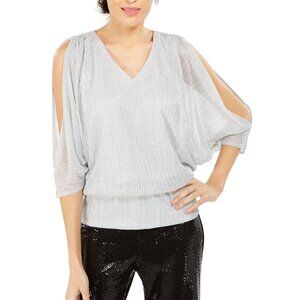 MSK - Split-Sleeve Metallic Blouson Top